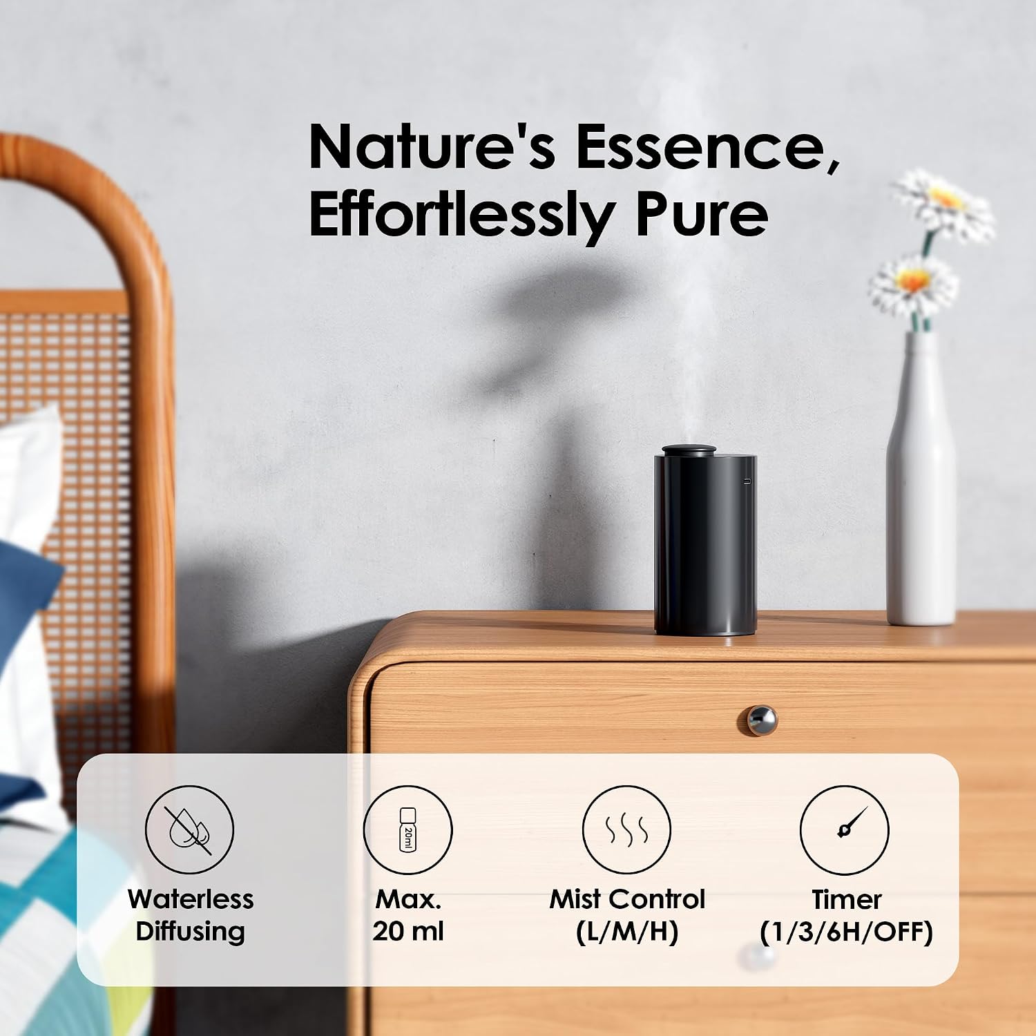Airversa AN6 Waterless Essential Oil Diffuser Starter Kit, Black | 30 mL RZ C.Hotel Scent Fragrance Oil, Battery Operated, Up to 600 sq ft, Portable for Home Car Office, AN6Kit-30-A - Image 2