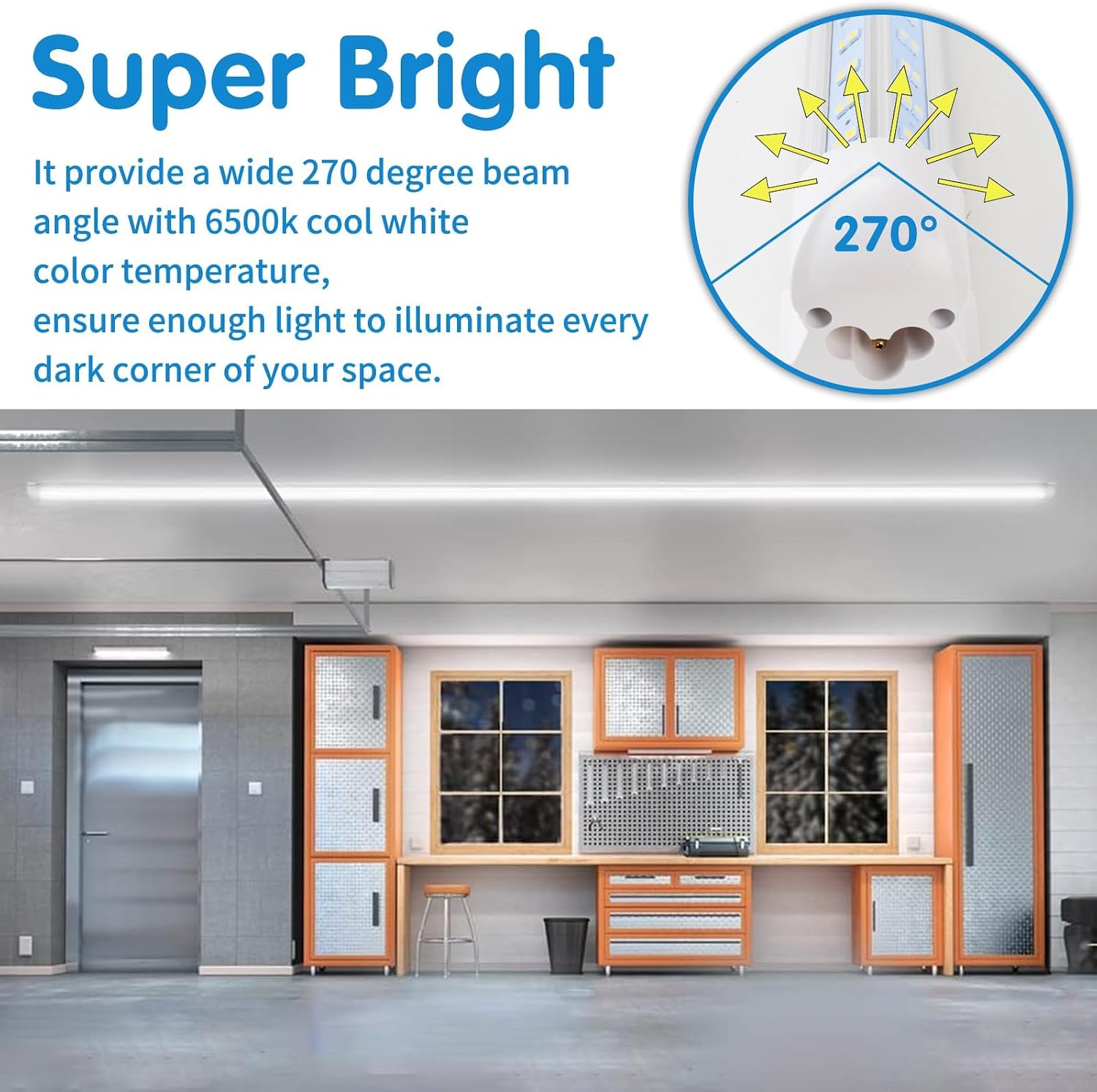 AQIQUUT Led Shop Light, Led Garage Light,2FT 25W 6500K Daylight 3200LM Linkable Clear Cover Integrated V-Shape for Shop Under Cabinet Office General Lighting,Cool White(4-Pack) - Image 3