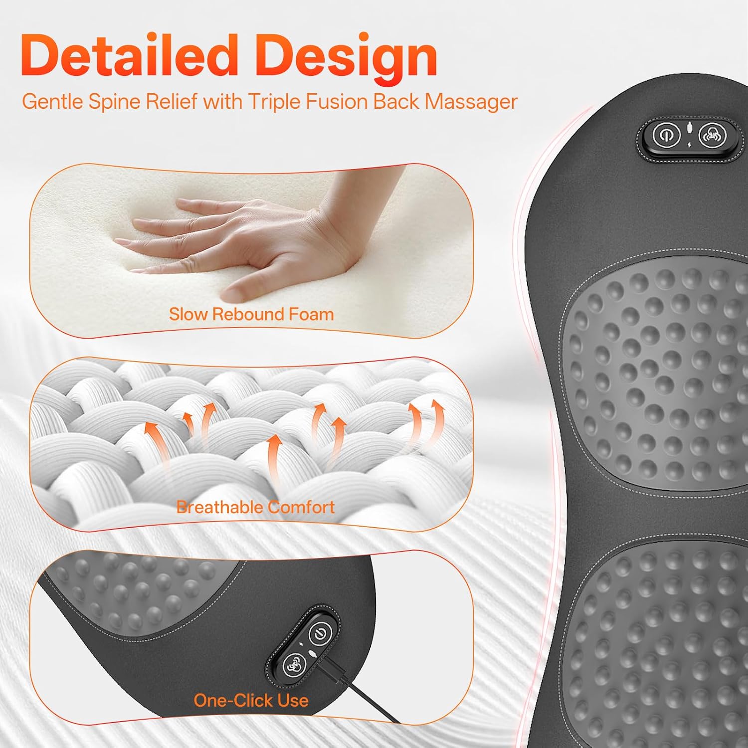 3-in-1 Electric Lumbar Support Pillow with Heat, Vibration,Traction | Triple Fusion Back Massager for Bed or Chair, Lumbar Support Cushion for Lower Back Comfort & Spine Support, Dark Gray - Image 3