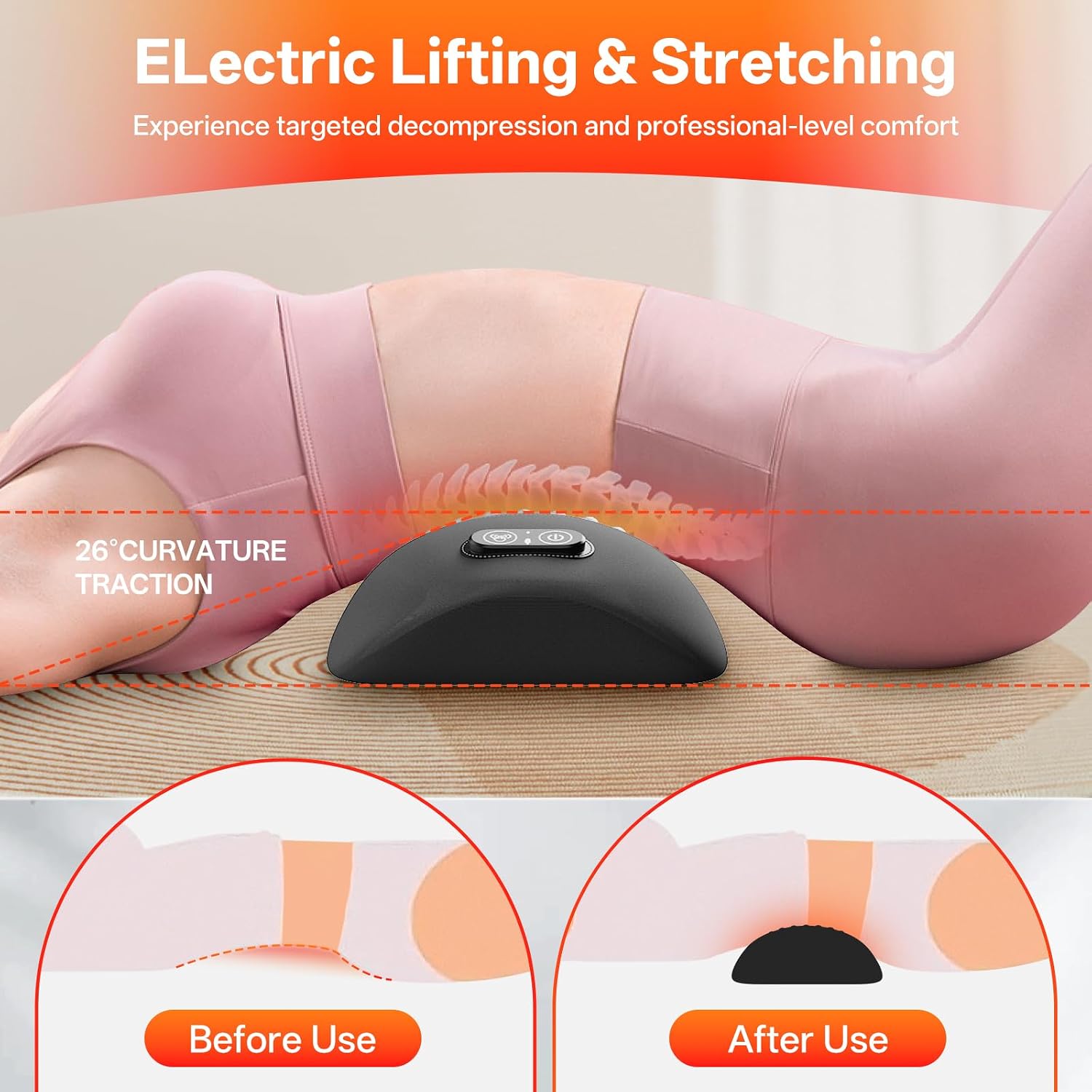 3-in-1 Electric Lumbar Support Pillow with Heat, Vibration,Traction | Triple Fusion Back Massager for Bed or Chair, Lumbar Support Cushion for Lower Back Comfort & Spine Support, Dark Gray - Image 4
