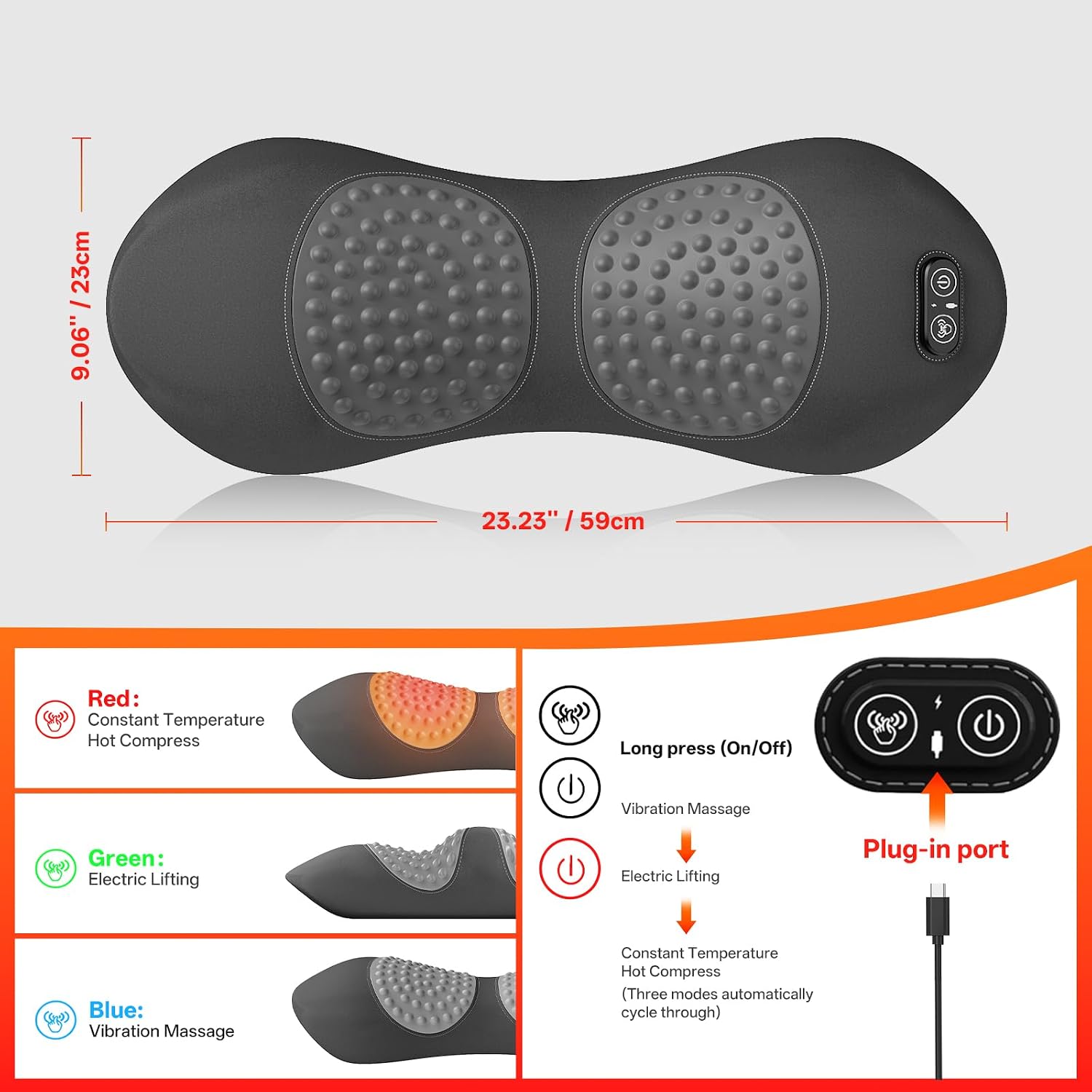 3-in-1 Electric Lumbar Support Pillow with Heat, Vibration,Traction | Triple Fusion Back Massager for Bed or Chair, Lumbar Support Cushion for Lower Back Comfort & Spine Support, Dark Gray - Image 6