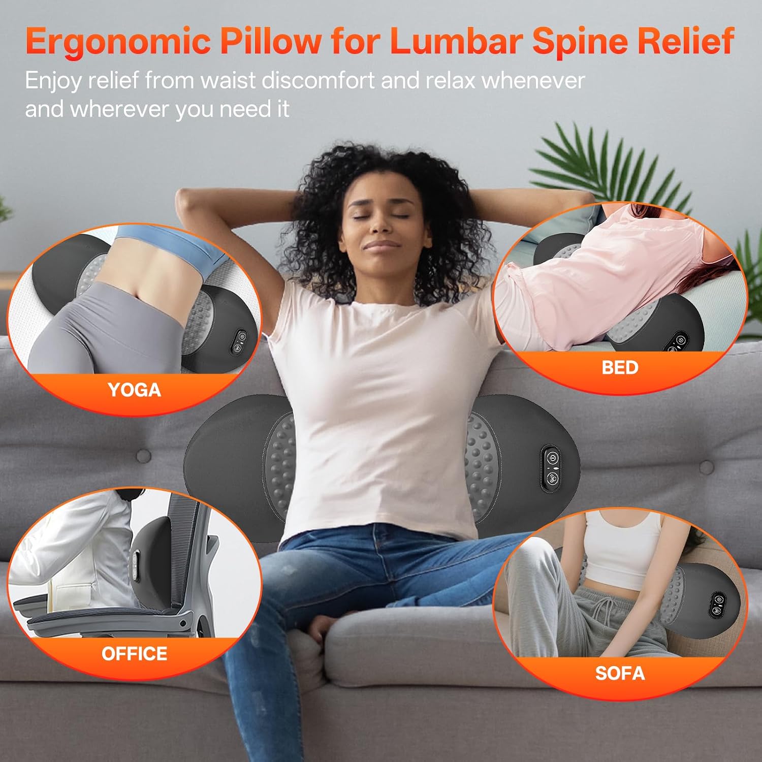 3-in-1 Electric Lumbar Support Pillow with Heat, Vibration,Traction | Triple Fusion Back Massager for Bed or Chair, Lumbar Support Cushion for Lower Back Comfort & Spine Support, Dark Gray - Image 7