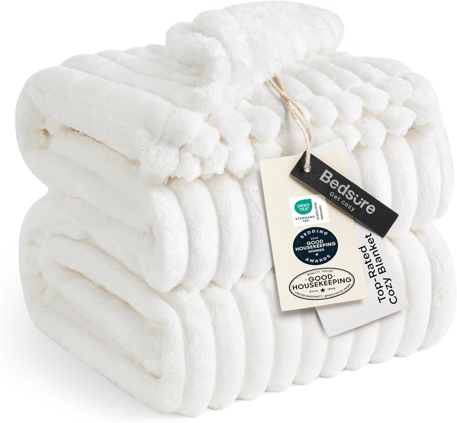 Bedsure Soft Cozy Queen Size Fleece Blanket for Bed Off White 90"x90" | Birthday Gifts for Women Mom Her, Warm Lightweight Cozy Fluffy Throw Blanket Sofa, Dorm Room Home Decor, Machine Washable