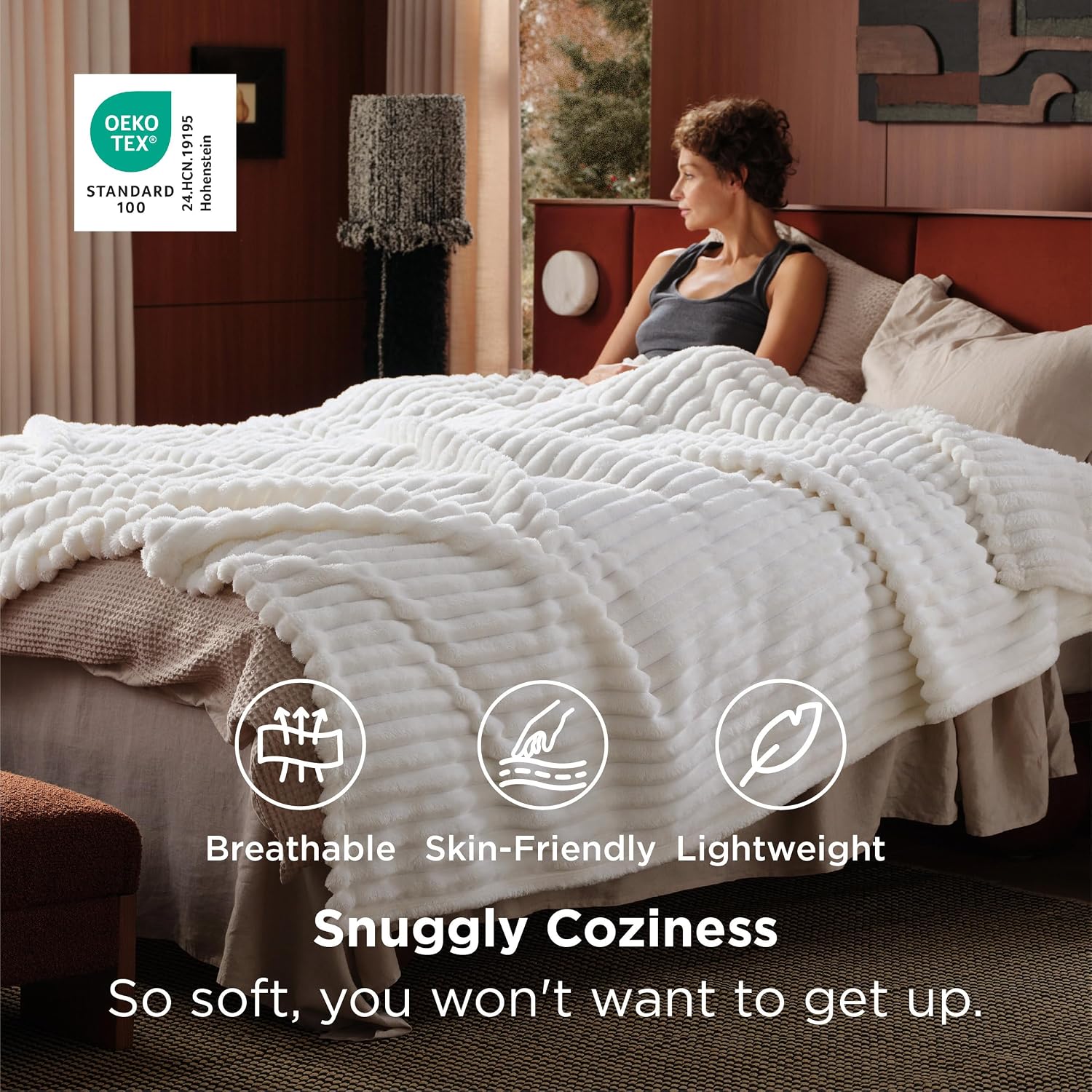 Bedsure Soft Cozy Queen Size Fleece Blanket for Bed Off White 90"x90" | Birthday Gifts for Women Mom Her, Warm Lightweight Cozy Fluffy Throw Blanket Sofa, Dorm Room Home Decor, Machine Washable - Image 3
