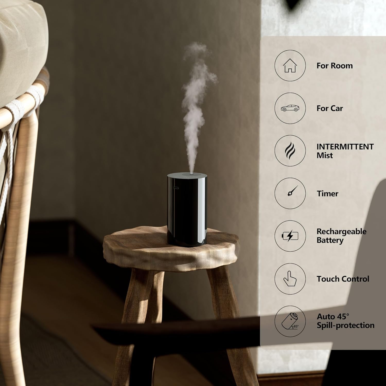 Airversa AN8 Waterless Essential Oil Diffuser Starter Kit, Black | 4 x 10mL Hotel Scent Fragrance Oi, Up to 600 sq ft, Battery Operated, Portable for Home Car Office, AN8Kit-4x10-01 - Image 2