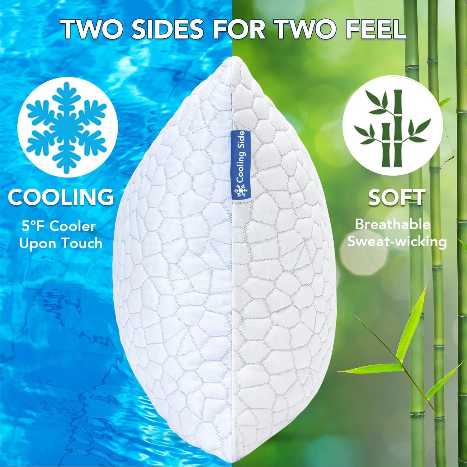 QUTOOL Cooling Pillow for Sleeping, CertiPUR-US Shredded Memory Foam Queen Pillows Set of 2, Cool Pillow for Hot Sleepers Adjustable Firm Pillow for Side, Back, Stomach Sleepers Soft Yet Support,White - Image 2