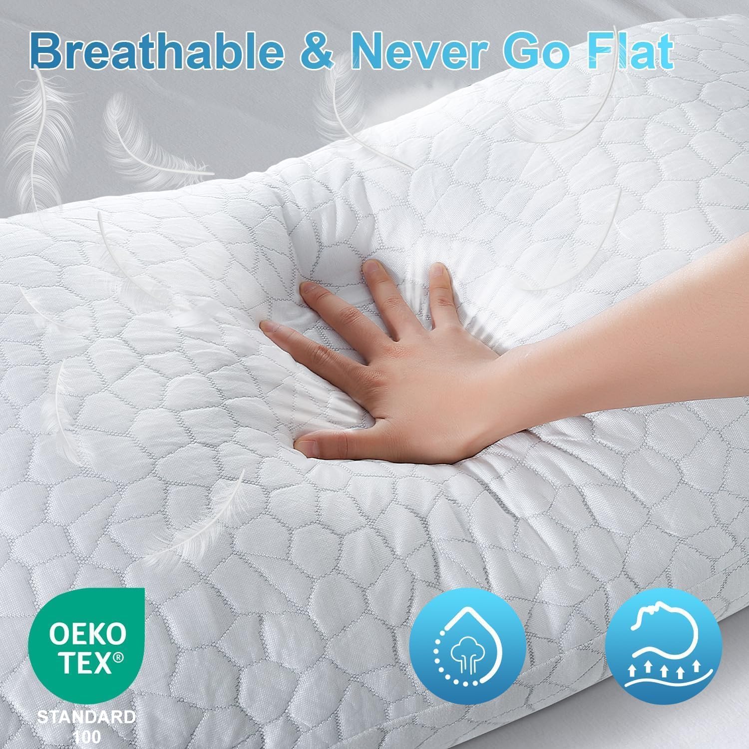 QUTOOL Cooling Pillow for Sleeping, CertiPUR-US Shredded Memory Foam Queen Pillows Set of 2, Cool Pillow for Hot Sleepers Adjustable Firm Pillow for Side, Back, Stomach Sleepers Soft Yet Support,White - Image 6