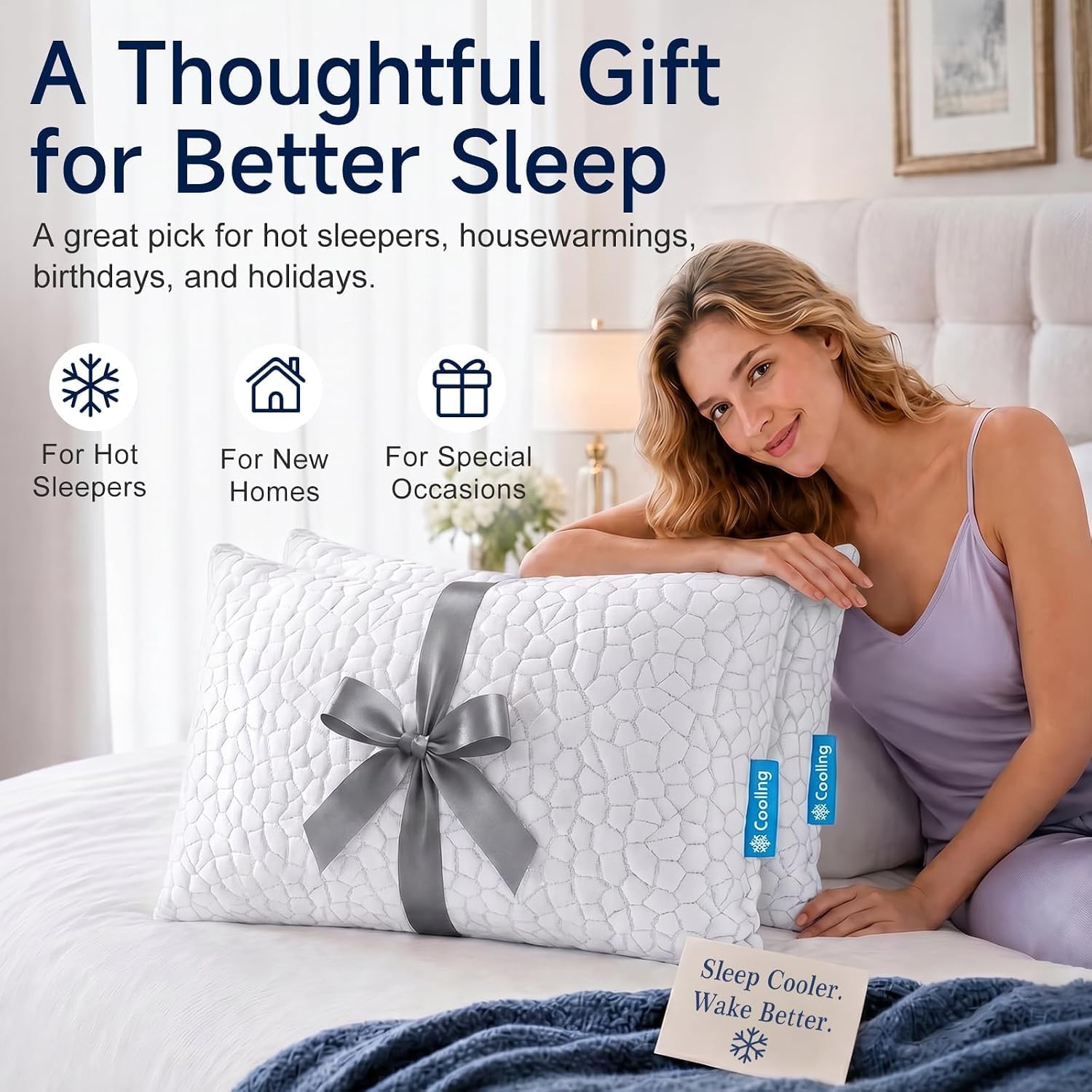 QUTOOL Cooling Pillow for Sleeping, CertiPUR-US Shredded Memory Foam Queen Pillows Set of 2, Cool Pillow for Hot Sleepers Adjustable Firm Pillow for Side, Back, Stomach Sleepers Soft Yet Support,White - Image 7
