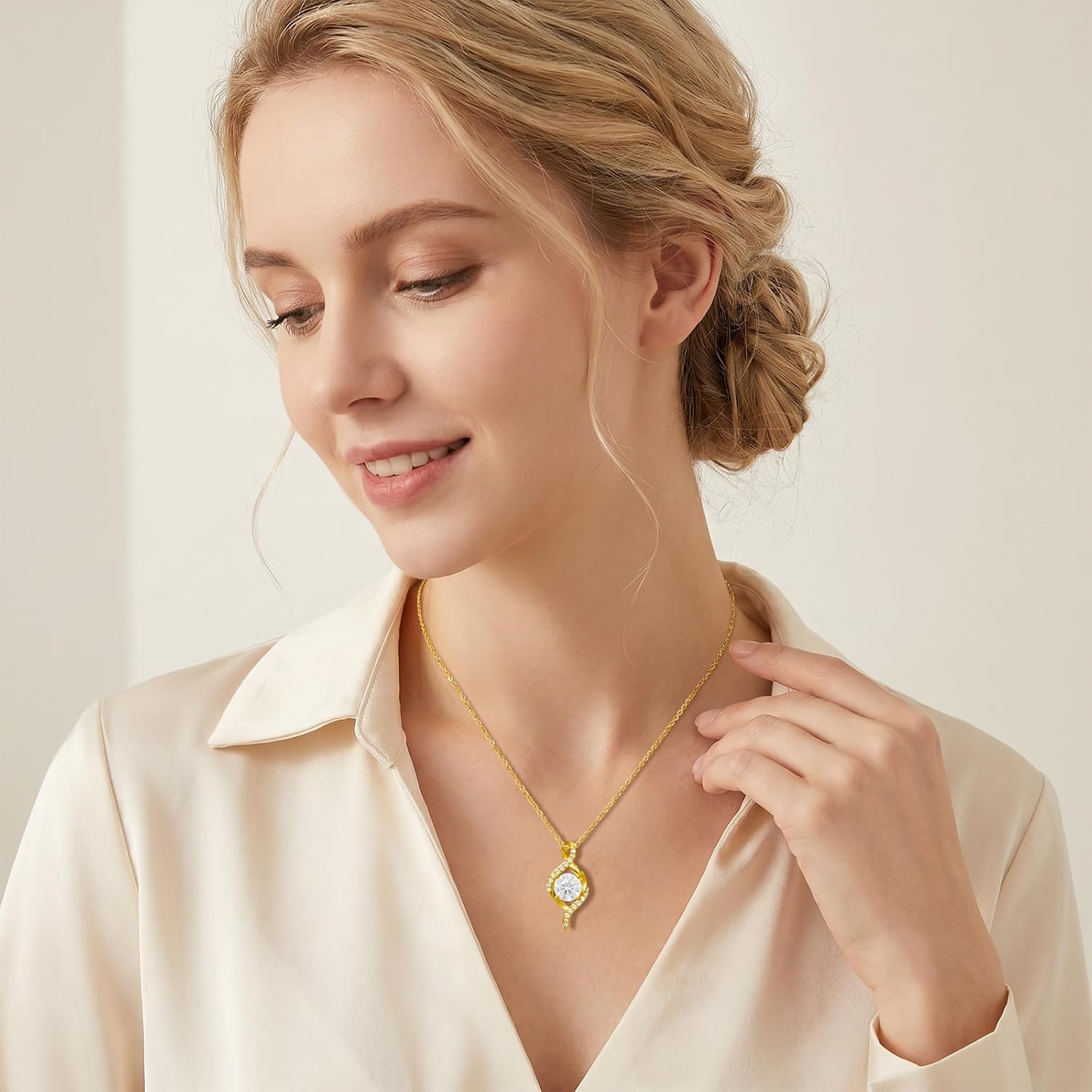 1-2 CT Infinity Moissanite Pendant Necklace for Women, 18K Gold Filled 925 Sterling Silver Jewelry, Anniversary Birthday Christmas Valentines Gifts for Wife Mom Her with LED Light-Up Gift Box - Image 2