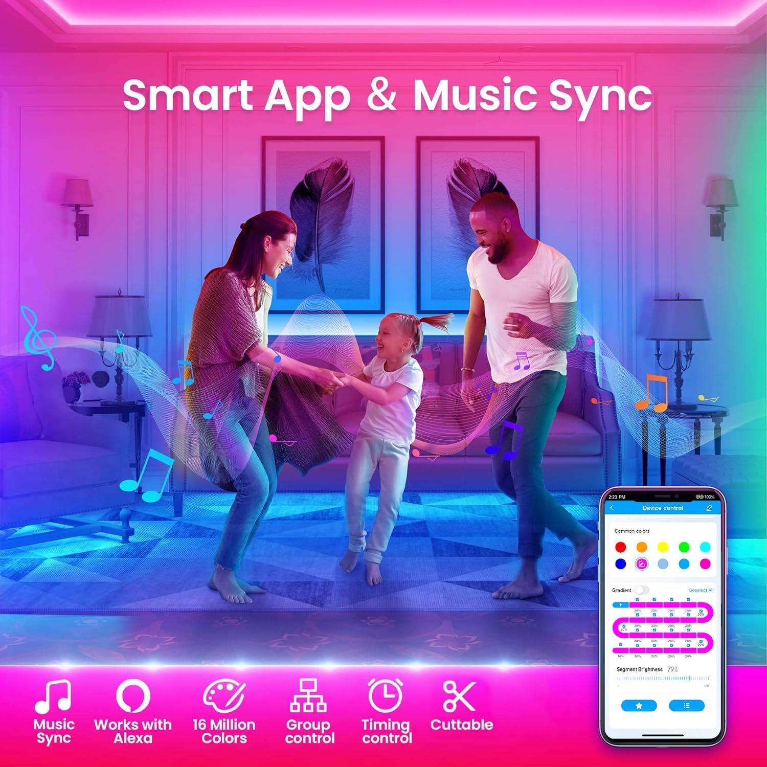 TJOY 200FT Smart Led Strip Lights for Bedroom Alexa Compatible Wireless RGB | Music Sync, RGB Color Changing Lights for Room Decor(APP+Remote+Voice control) - Image 4