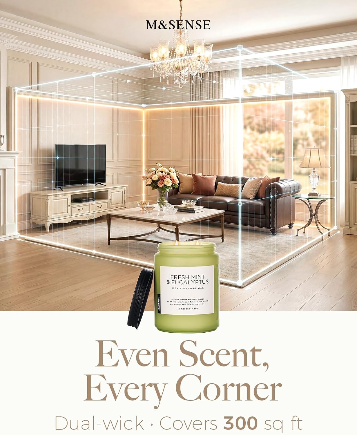 M&SENSE Lemon Vanilla Home Scented Candles, 19.4oz Natural Soy Wax, 110H | Large Long Lasting, Organic Non Toxic, Citrus Scent for Relaxation Odor Eliminating, Housewarming Fragrance for Men Women - Image 7