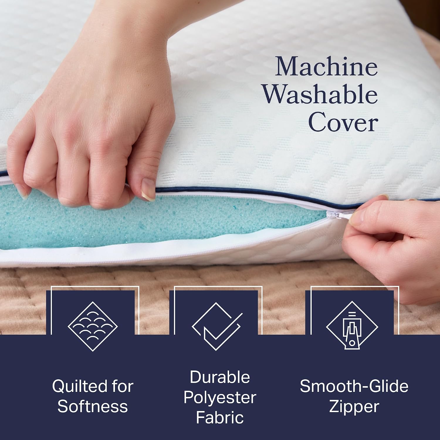 Weekender Cooling Gel Memory Foam Pillow for Sleeping – Standard Size, Ventilated Cooling Pillow for Side & Back Sleepers, Neck & Shoulder Support, Medium Firm, Washable Cover - Image 3