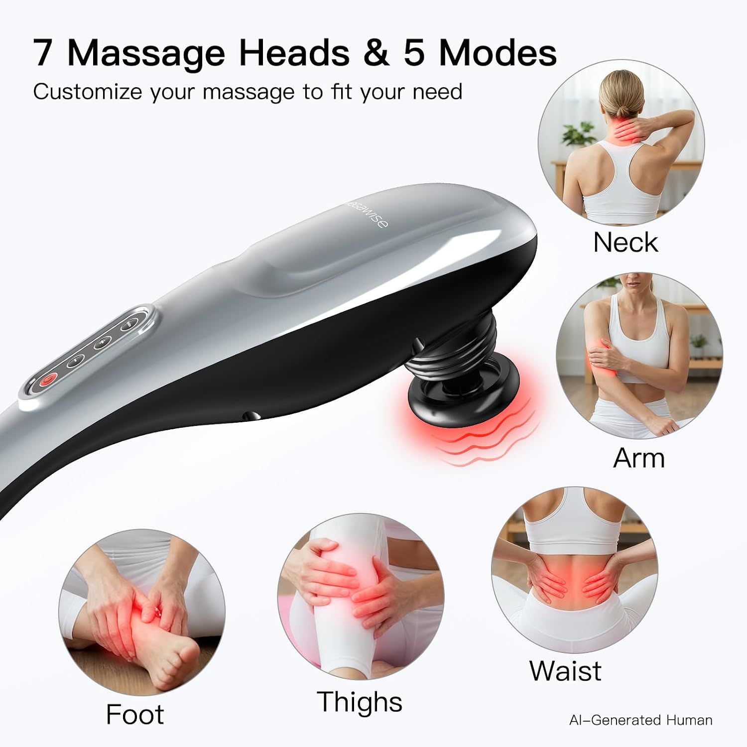 MEGAWISE Cordless Back Massager for Shoulders, Waist, Legs, Rechargeable 3200mAh Battery, 5 Speed and 5 +2 Massage Nodes 5 Hard, 2 Soilicone Nodes, Massage While Moving Around - Image 3