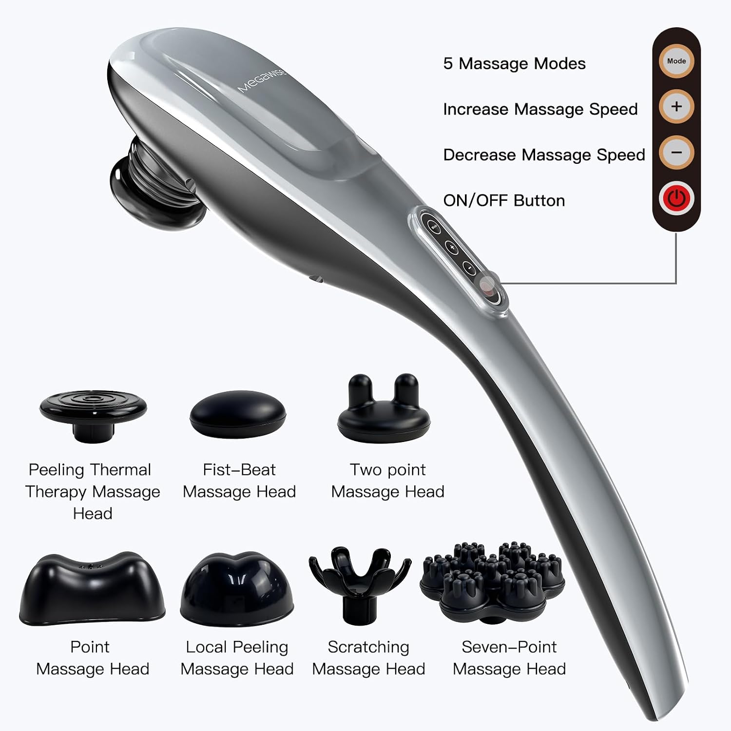 MEGAWISE Cordless Back Massager for Shoulders, Waist, Legs, Rechargeable 3200mAh Battery, 5 Speed and 5 +2 Massage Nodes 5 Hard, 2 Soilicone Nodes, Massage While Moving Around - Image 6