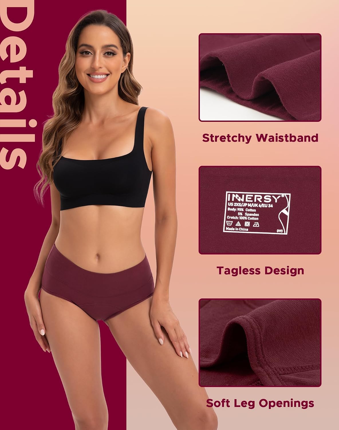 INNERSY Period Underwear for Women High Waisted Leak-Proof Postpartum Menstrual Panties 3-Pack - Image 2