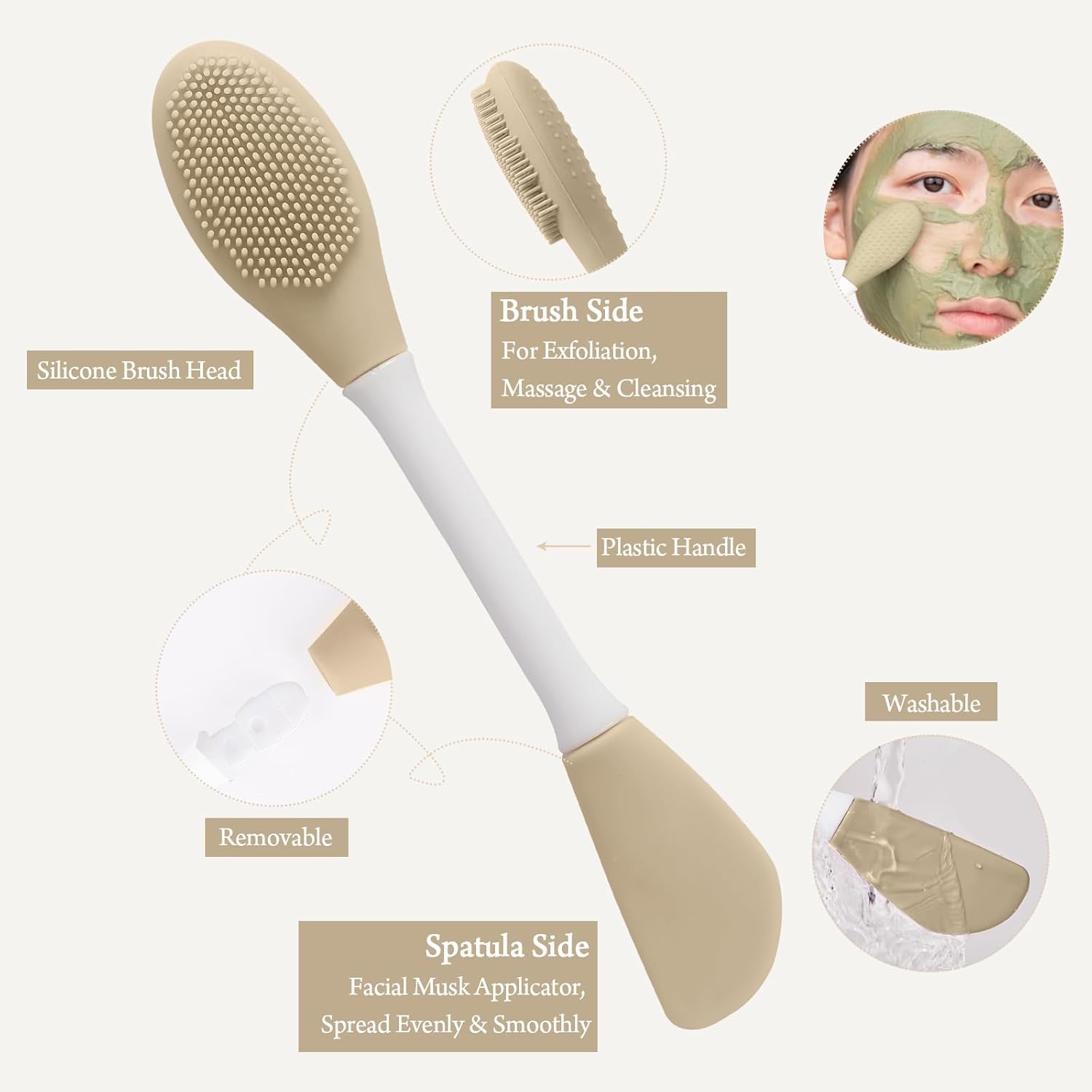 Real Perfection Gua Sha Facial Tools Face Roller for Wrinkles Jade Roller and Gua Sha Set, Scrubber Pore Brush Headband Skin Care Tools for Travel Skincare Routine Massaging Reducing Puffiness - White - Image 4