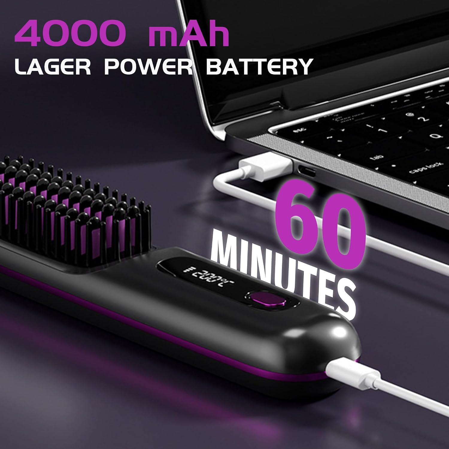 NUMOYA Go Brush Pro Portable Cordless Hair Straightener Brush, Rechargeable MCH Fast Heating for Women Travel (Pink) - Image 7