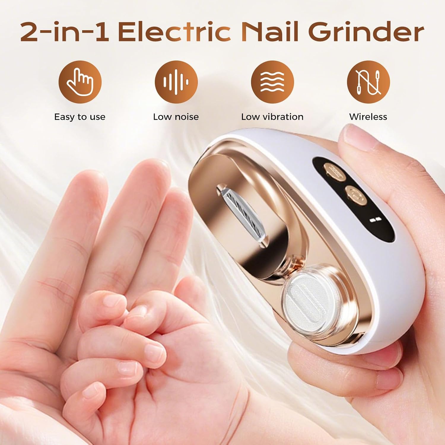 2026 New Electric Nail Clippers 2.0, 4 in 1 Electric Nail Trimmer and Polisher with Quick-Dry Light, Dual Grinding Heads with 2 Speeds, Low Noise Rechargeable Manicure Kit for Adults Seniors (Orange) - Image 2