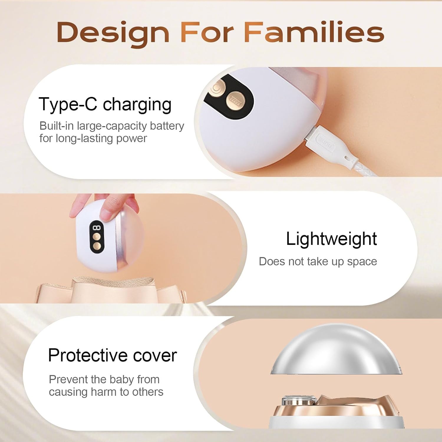2026 New Electric Nail Clippers 2.0, 4 in 1 Electric Nail Trimmer and Polisher with Quick-Dry Light, Dual Grinding Heads with 2 Speeds, Low Noise Rechargeable Manicure Kit for Adults Seniors (Orange) - Image 3