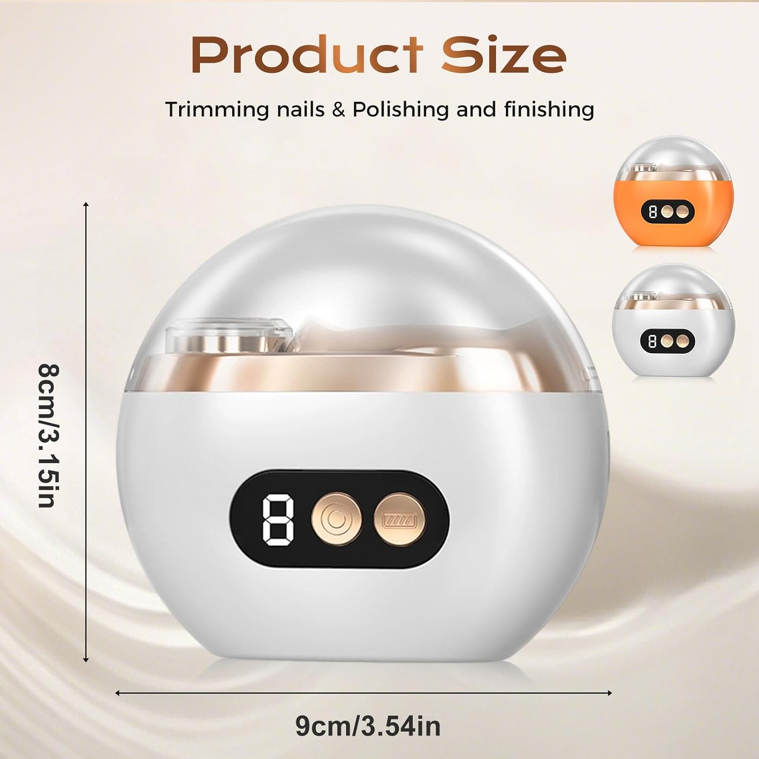 2026 New Electric Nail Clippers 2.0, 4 in 1 Electric Nail Trimmer and Polisher with Quick-Dry Light, Dual Grinding Heads with 2 Speeds, Low Noise Rechargeable Manicure Kit for Adults Seniors (Orange) - Image 5