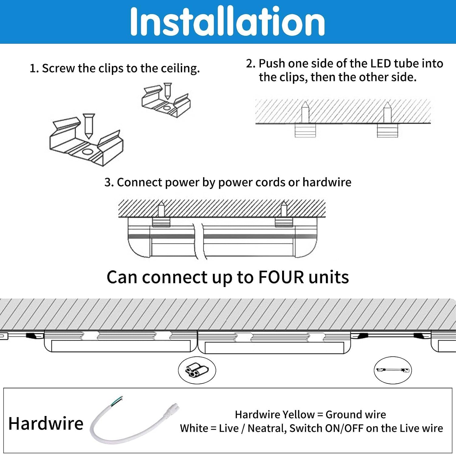 Led Shop Lights,Led Shop Lights 4FT 50W 6500K 7000LM Clear White,Shop Light 4FT 110V Linkable Integrated V-Shape for Shop Garage,Warehouse,Workbench and Workshop Commercial Bay Lighting(6-Pack) - Image 5