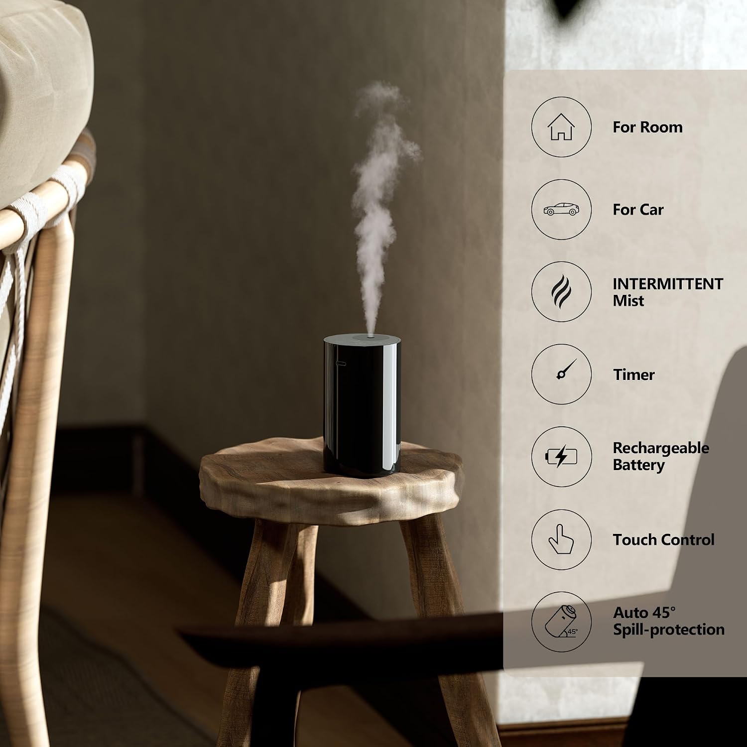 Airversa AN8 Waterless Essential Oil Diffuser Starter Kit, Black | 2X20 mL W+WST Hotel Scent Fragrance Oil, Up to 600 sq ft, Battery Operated, Portable for Home Car Office, A86Kit-2x20-W - Image 2