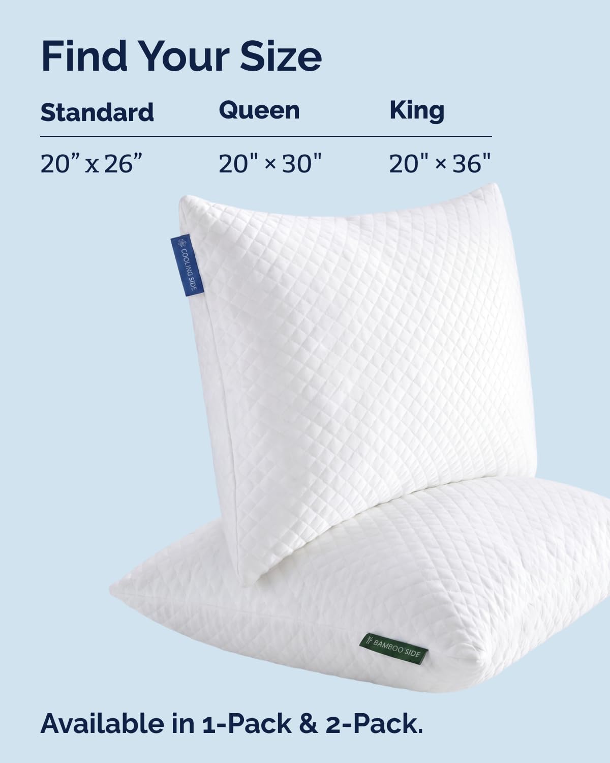 Adjustable Cooling Pillow Standard Size, Arrives Full, Customizable Fill | Rayon Derived from Bamboo, Double-Sided Cooling Bed Pillow for Hot Sleepers, Adjustable Shredded Memory Foam, Soft or Firm - Image 8