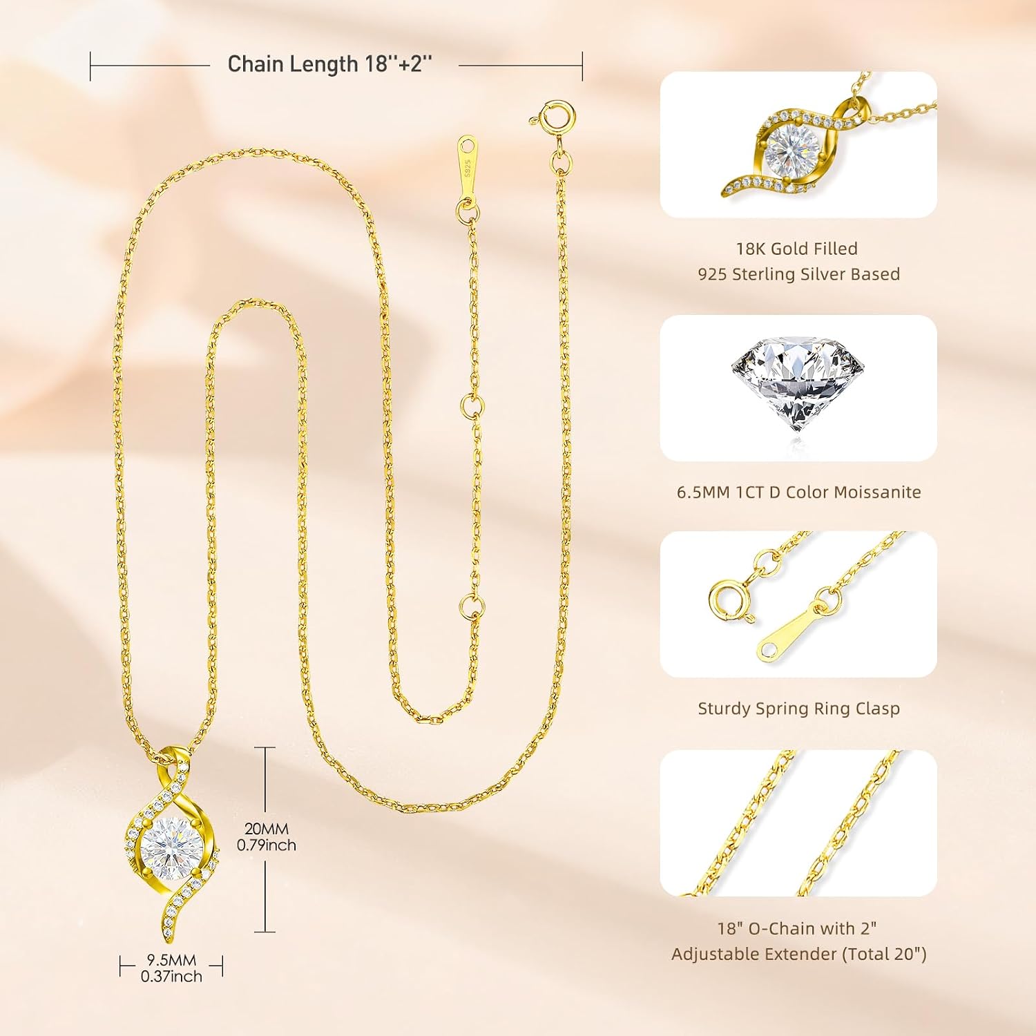 1CT Infinity Moissanite Pendant Necklace for Women with To My Wife Card, 18K Gold Filled 925 Sterling Silver Jewelry, Anniversary Birthday Christmas Valentines Gifts for Wife Her - Image 4