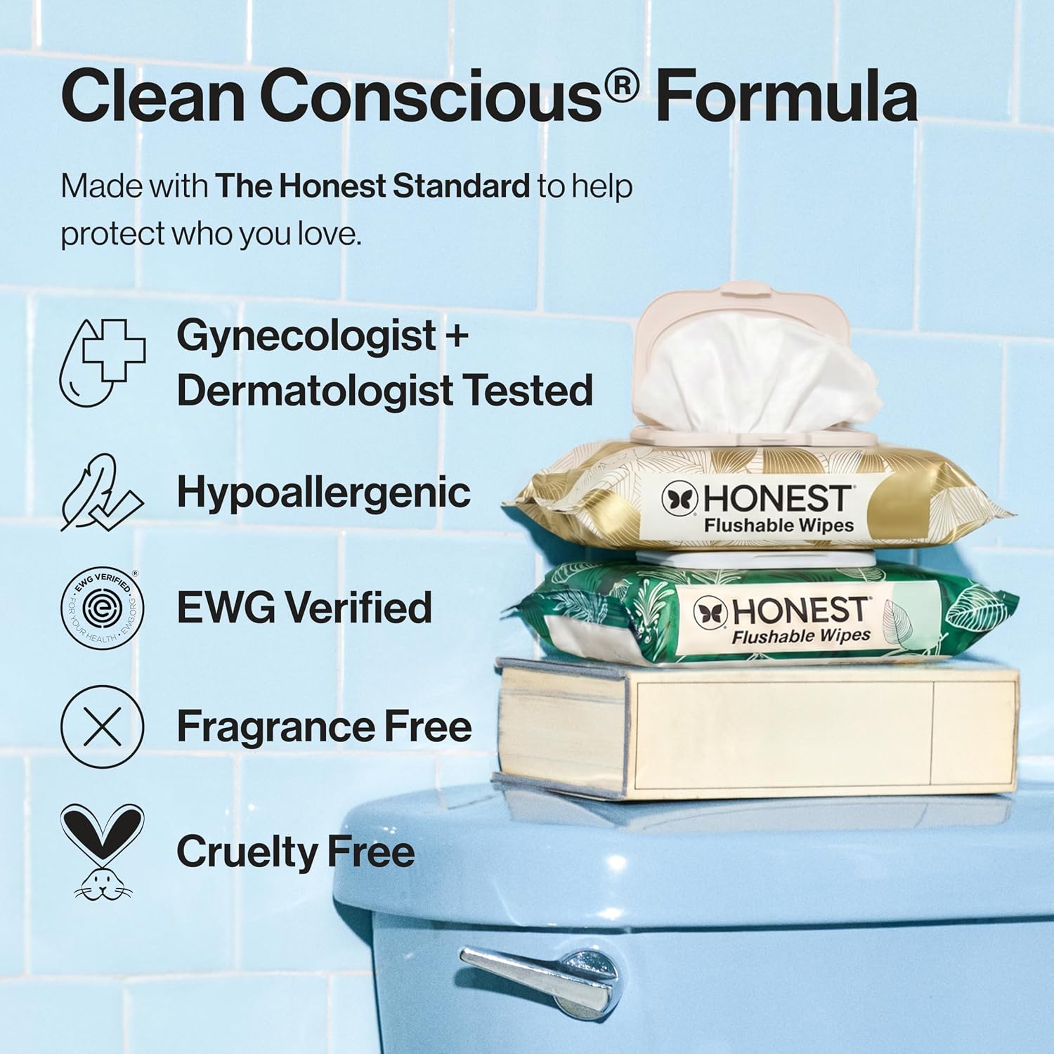 The Honest Company Flushable Wipes, Hypoallergenic, Tropical Leaves, 336ct - Image 3