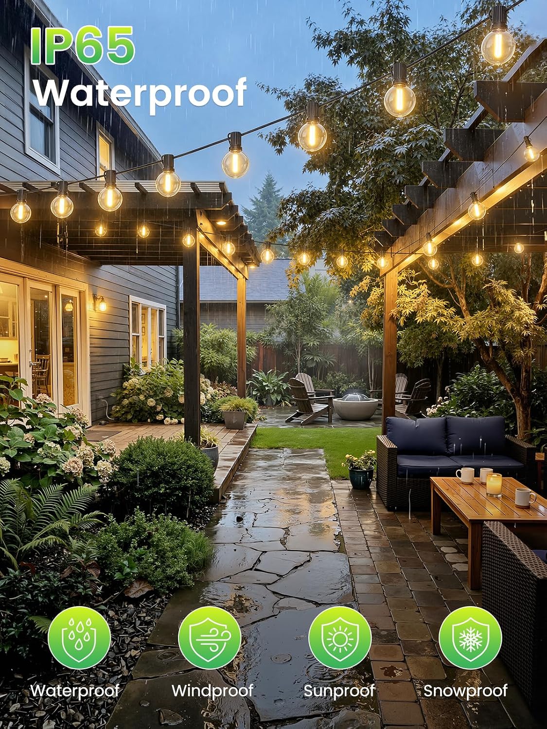 LACHON Outdoor String Lights Waterproof 150 FT with 75 G40 IP65 Bulbs | Dimmable,Connectable,Shatterproof,2700K Warm White,Perfect For Any Outdoor Space,Patio,Backyard,Cafe,Bistro,Porch,Market - Image 2
