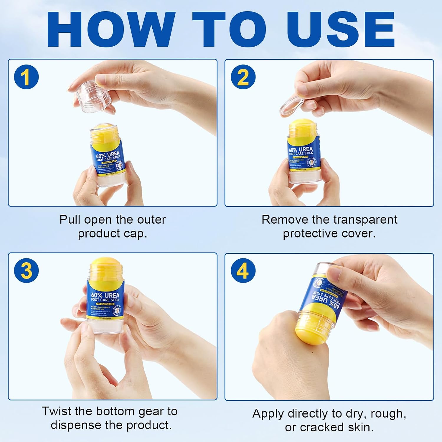 60% Urea Cream Stick plus 2% Salicylic Acid, Maximum Strength Urea Foot Cream Callus Remover for Dry Cracked Heels, Hands, Knees,Exfoliating Moisturizer, Dead Skin Remover Foot Balm 1.4oz (1pcs) - Image 6