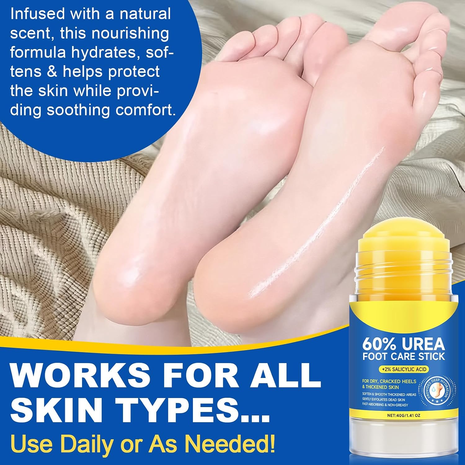 60% Urea Cream Stick plus 2% Salicylic Acid, Maximum Strength Urea Foot Cream Callus Remover for Dry Cracked Heels, Hands, Knees,Exfoliating Moisturizer, Dead Skin Remover Foot Balm 1.4oz (1pcs) - Image 8
