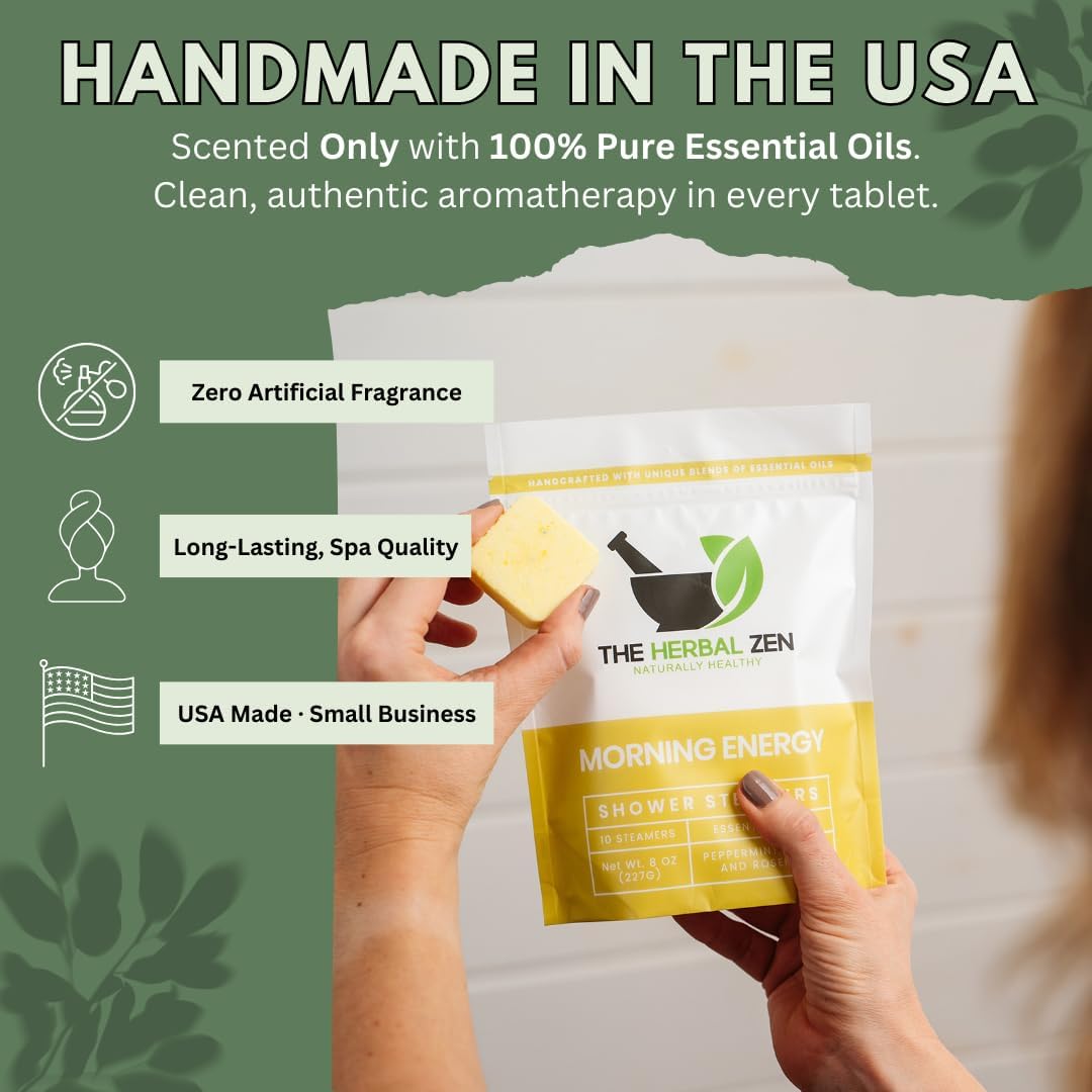 The Herbal Zen Shower Steamers Aromatherapy Gift for Women & Men - 20 Ct | Morning Energy + Sleepytime Combo | Soothing Shower Bomb Tablets | Natural Essential Oils for Energy & Relaxation | USA Made - Image 2