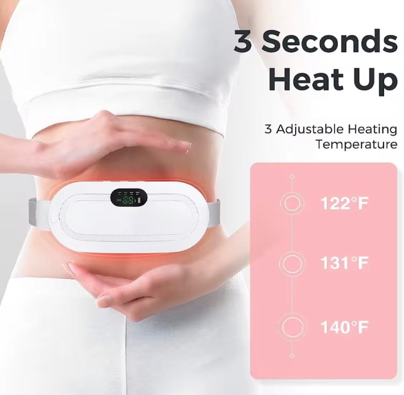 Heating Pad for Period Cramps Bundle – Portable Cordless Menstrual Heating Belt with 3 Heat Levels & 4 Massage Modes – Wearable Back & Belly Heat Pad Relief Set for Women & Teens (Pink + White) - Image 9