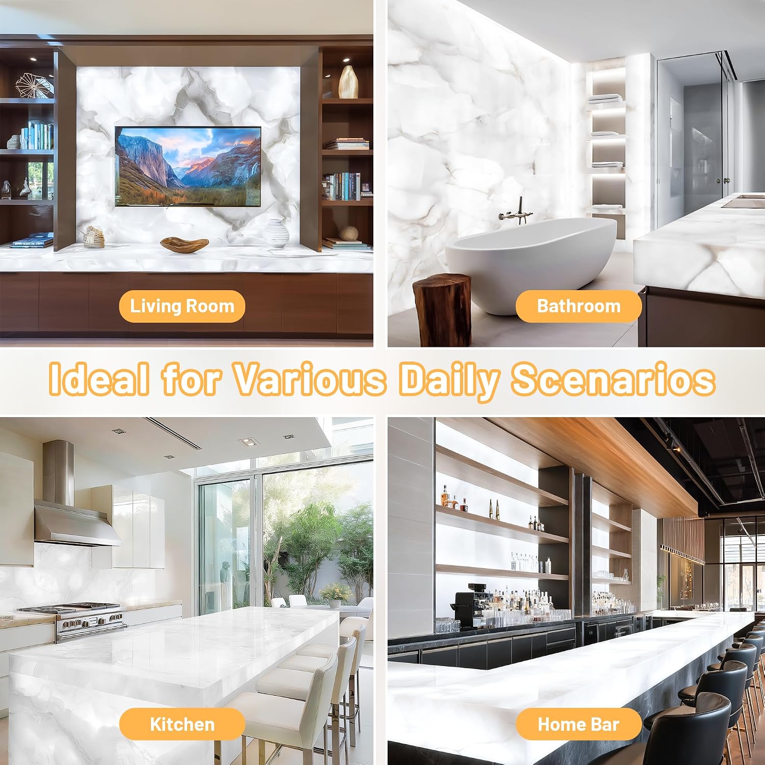 20 Pack LED Backlight Sheet, 24V 36W 6000K White Flexible Led Panel with Alexa & APP Remote Control Dimmable Transparent Film Screen 19.7X9.7 Inch for Translucent Stone/Marble/Onyx/Quartz Countertop - Image 6