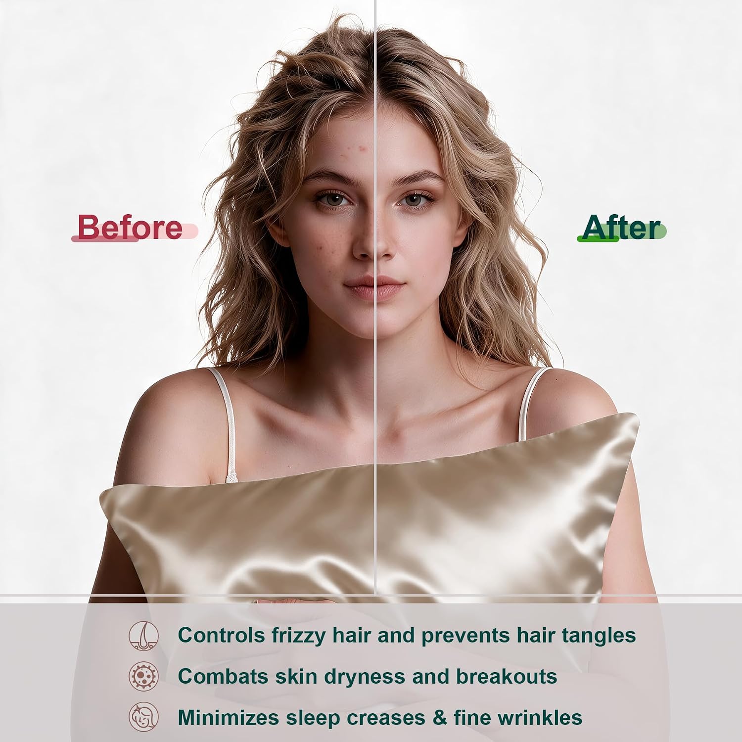 LYSHIN Silk Pillow Cases Queen Size with Hidden Zipper, Champagne | 19 Momme Mulberry Silk Pillowcase for Skin and Hair, Anti-Acne, Hypoallergenic, Cooling, Beauty Sleep, Gifts for Women - Image 4