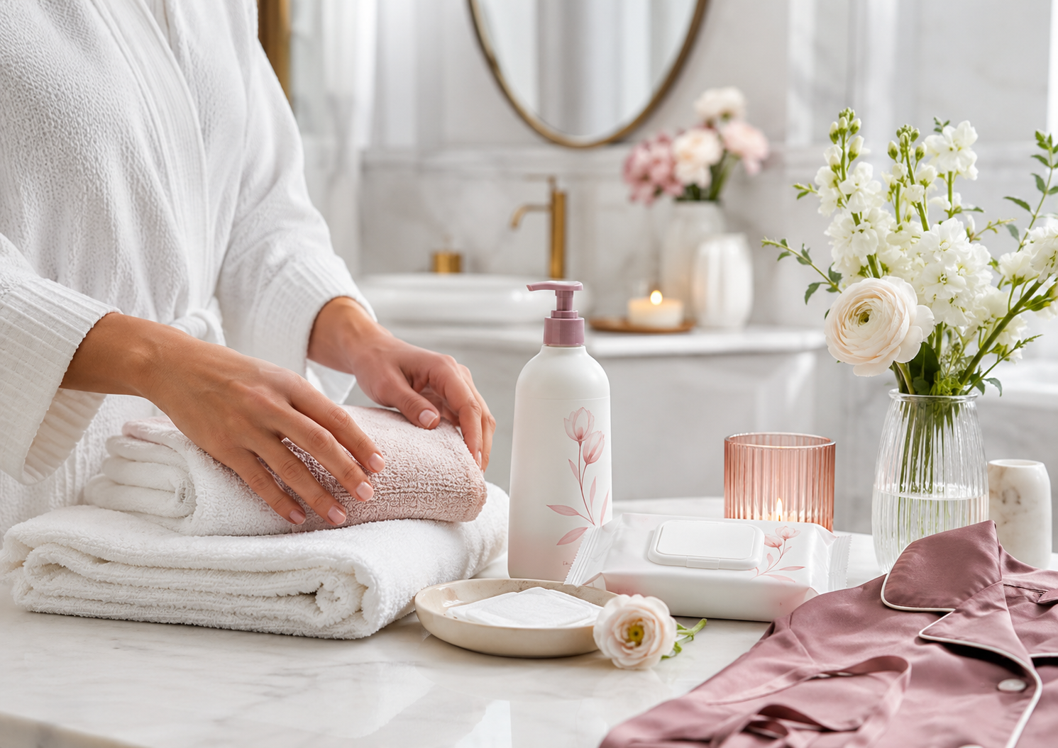 Relaxing self-care routine at home