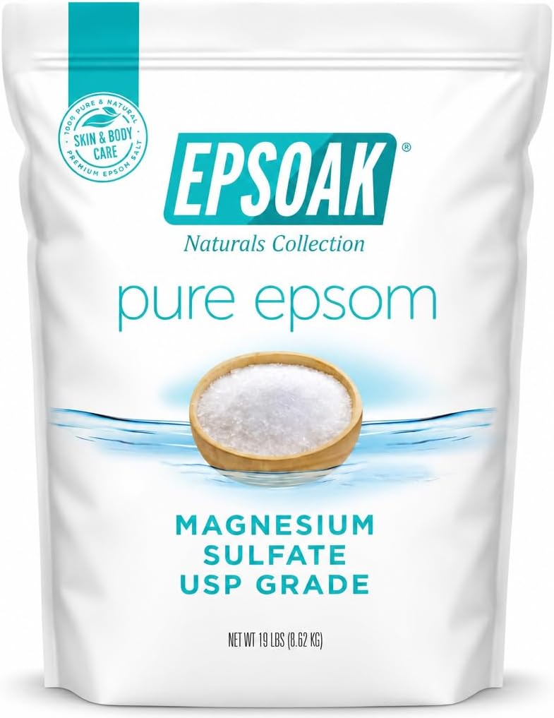 Epsoak Epsom Salt 19 lb. Magnesium Sulfate USP. Resealable Epsom Salt Bag Unscented, Made in The USA, Cruelty-Free Certified