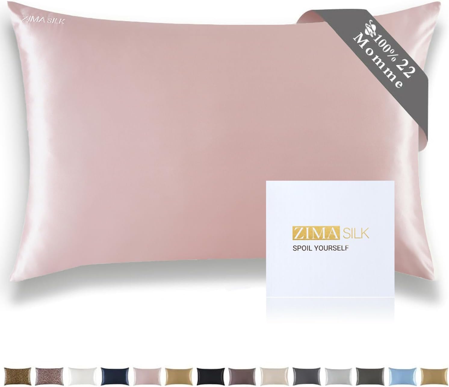 ZIMASILK 22 Momme 100% Silk Pillowcase for Hair and Skin, Pink, Queen | Pure Mulberry Silk Pillow Cases, Grade 6A Luxury, Hidden Zipper, Soft & Smooth, Gift Box, 1pc (Queen 20"x30")