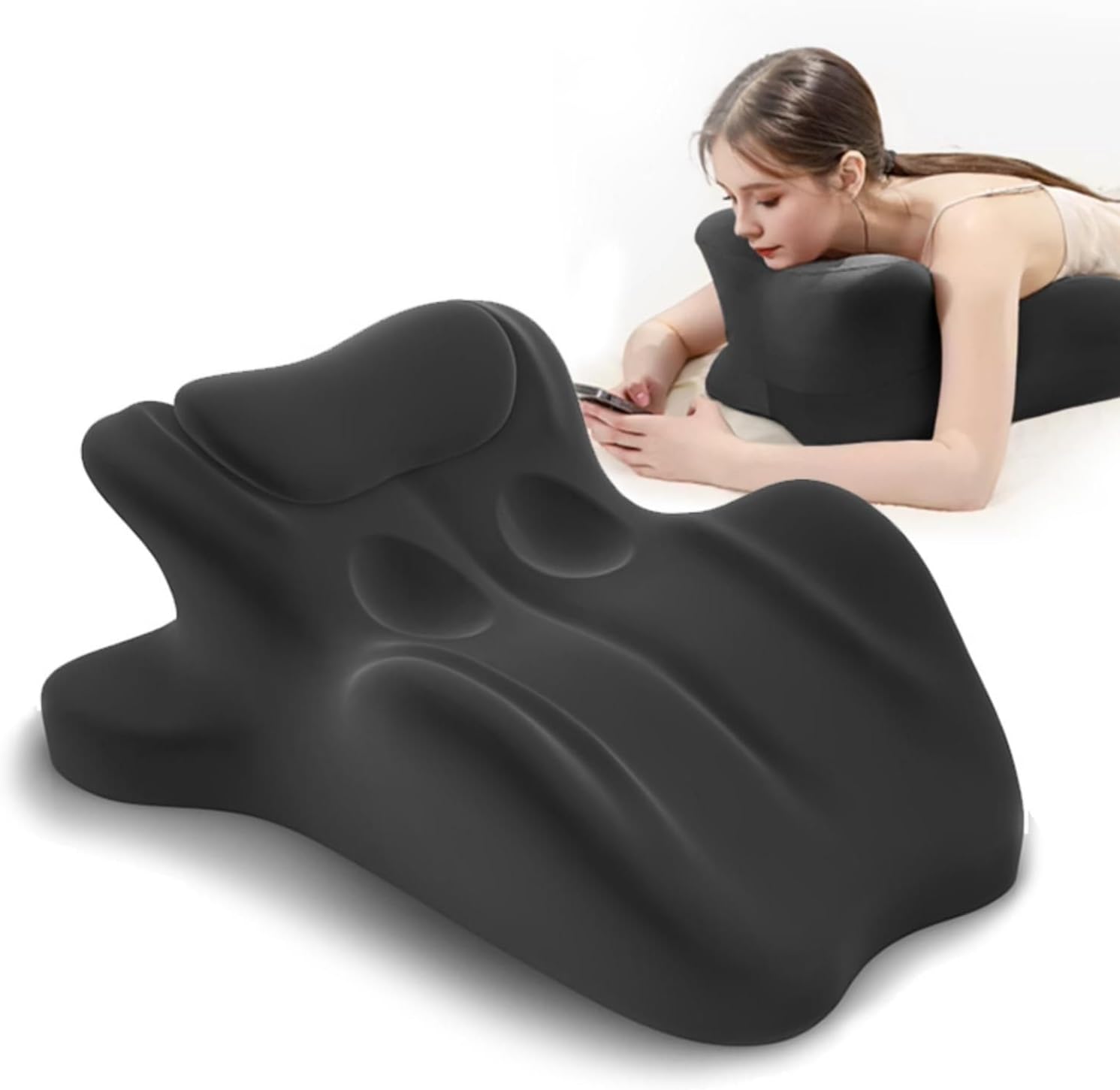Ergonomic Memory Foam Wedge Pillow, 27° Bed Wedge Support, Black | Reading Reclining Sit Up Support, Upper Body Leg Elevation Comfort, Neck Back Waist Support, Removable Cover, Anti-Slip Base
