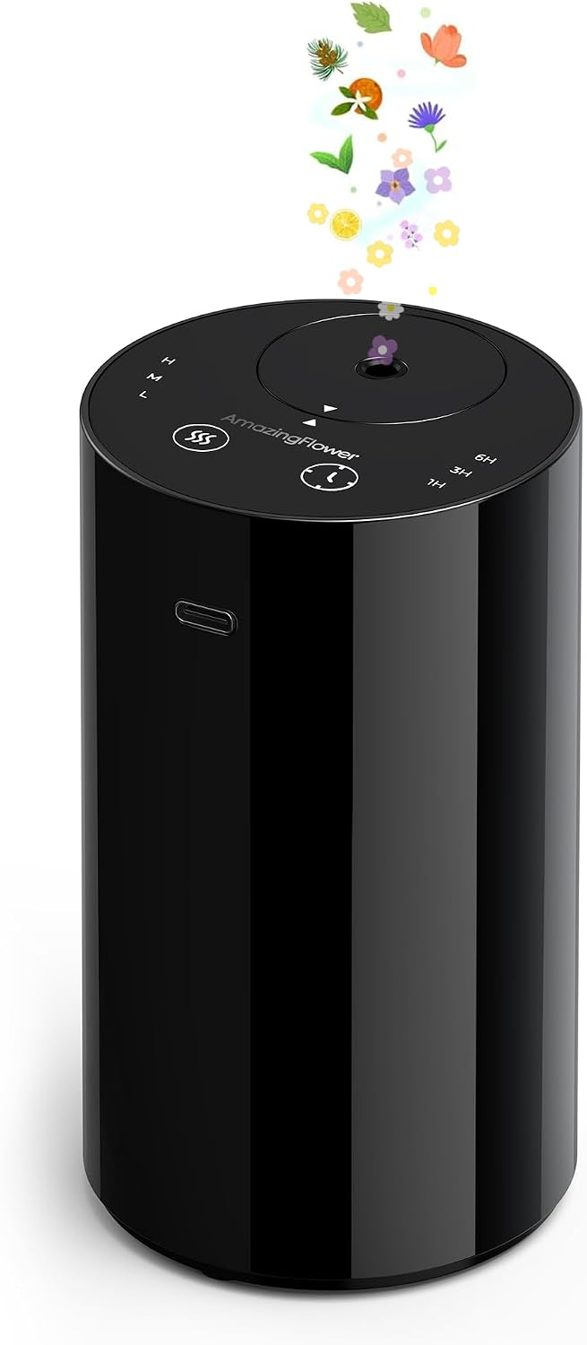 Waterless Essential Oil Diffuser, Portable Aromatherapy Diffuser with 20mL Capacity, Battery Operated Mini Scent Diffuser,3 Mist Levels & Timers, Leak-Free, for Home, Car, Office (Black) | 20mL Capacity, Battery Operated, Mini Scent Diffuser, 3 Mist Levels, Timers, Leak-Free for Home, Office & Travel