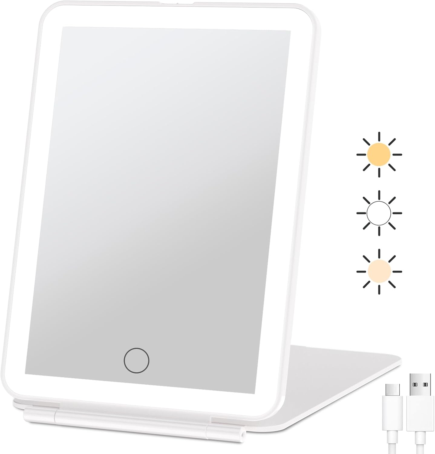 FUNTOUCH Rechargeable Travel Makeup Mirror with 72 Led Lights | Portable Lighted Beauty Mirror, 3 Color Lighting, Dimmable Touch Screen, Tabletop LED Folding Cosmetic Vanity Mirror