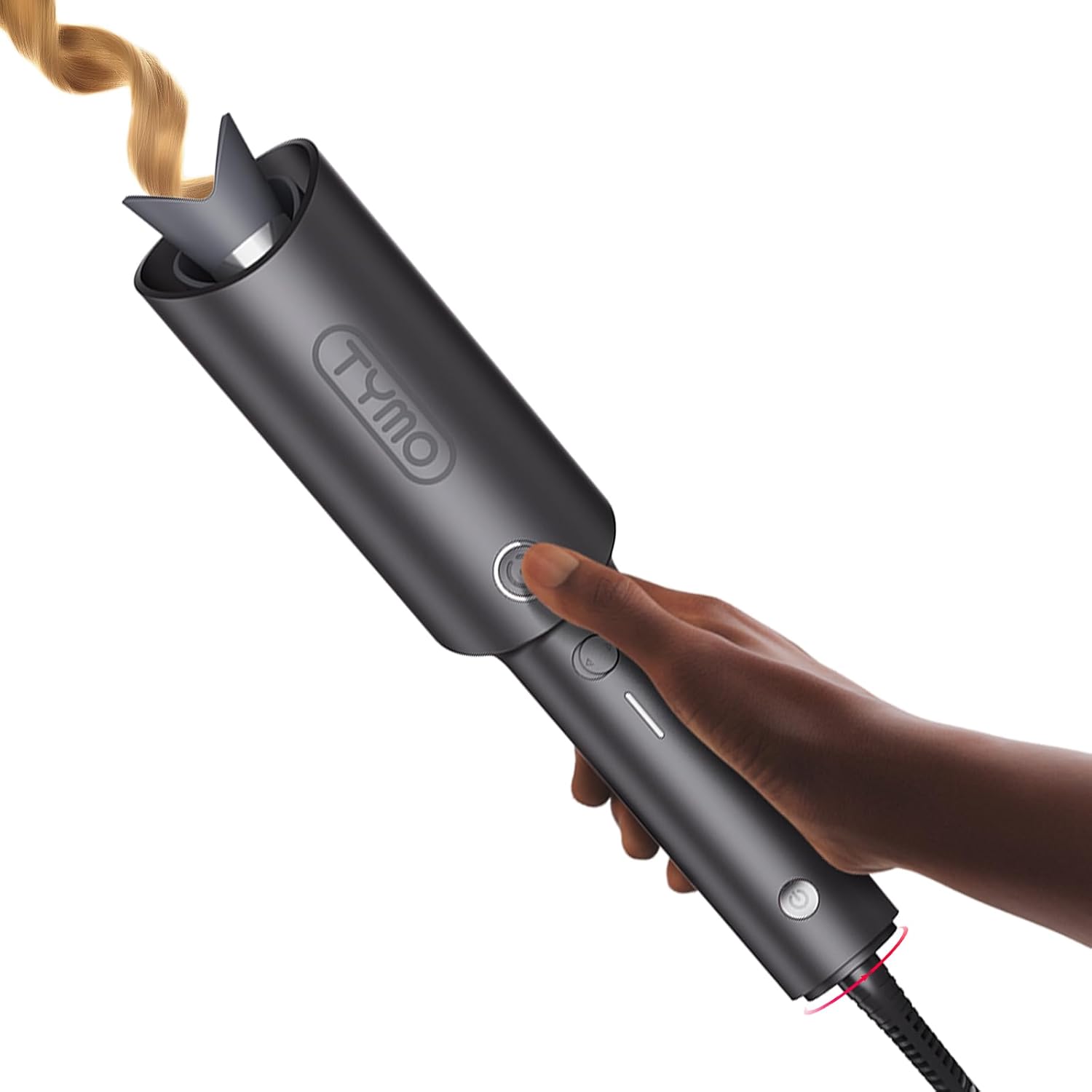 TYMO Automatic Rotating Curling Iron, TYMO CURLPRO Beach Waves Hair Curler | 500 Million Ionic Curling Wand, Dual Voltage, Portable Lightweight for Travel, Ceramic Coating, 1 Inch, Metallic Gray