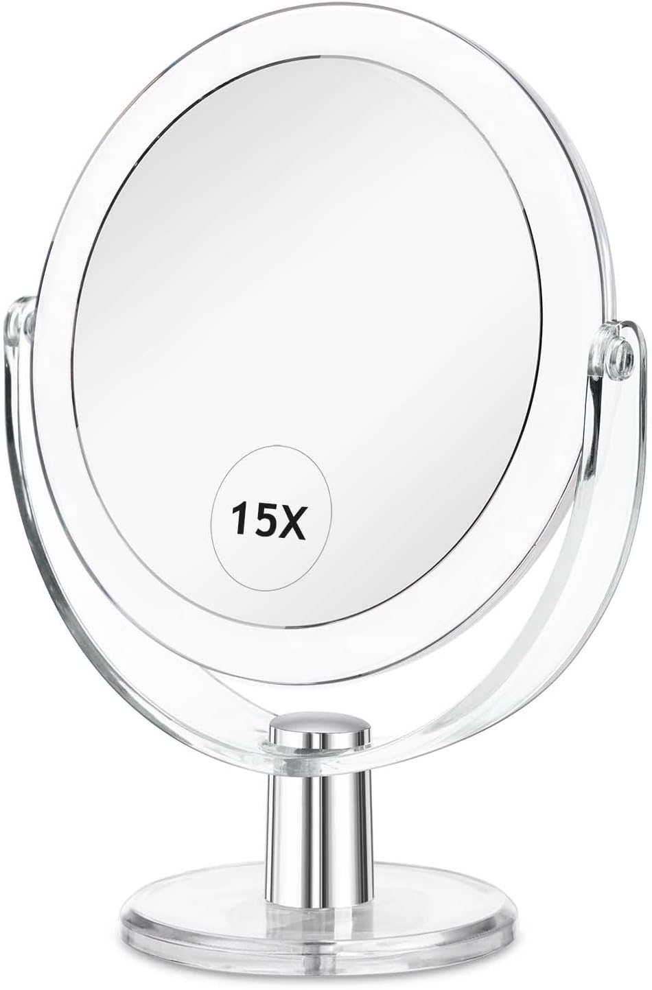 CLSEVXY Vanity Makeup Mirror with Stand, 1X/15X Magnification Double Sided 360 Degree Swivel, Portable Table Desk Counter top Magnifying Mirror, Tabletop Mirror for Bedroom or Dorm Room, 6.25 Inch