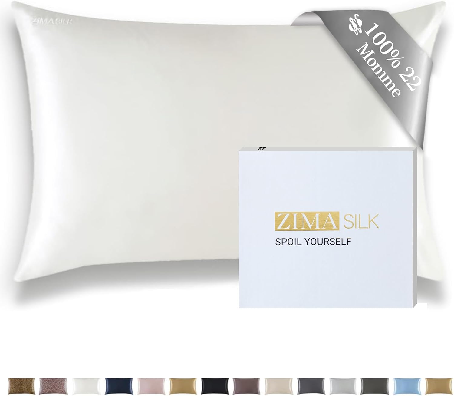 ZIMASILK 22 Momme 100% Silk Pillowcase for Hair and Skin, Ivory, Standard | Pure Mulberry Silk Pillow Cases, Grade 6A Luxury, Hidden Zipper, Soft & Smooth, Gift Box, 1pc (Standard 20"x26")