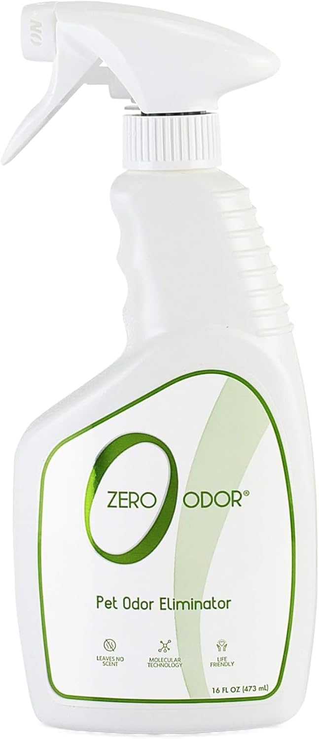 Zero Odor Pet Odor Eliminator Spray for Dog & Cat Urine, Carpet Deodorizer | Enzyme free, Urine Smell Eliminator for Pet Beds, Litter Areas & Furniture, 16 FL OZ