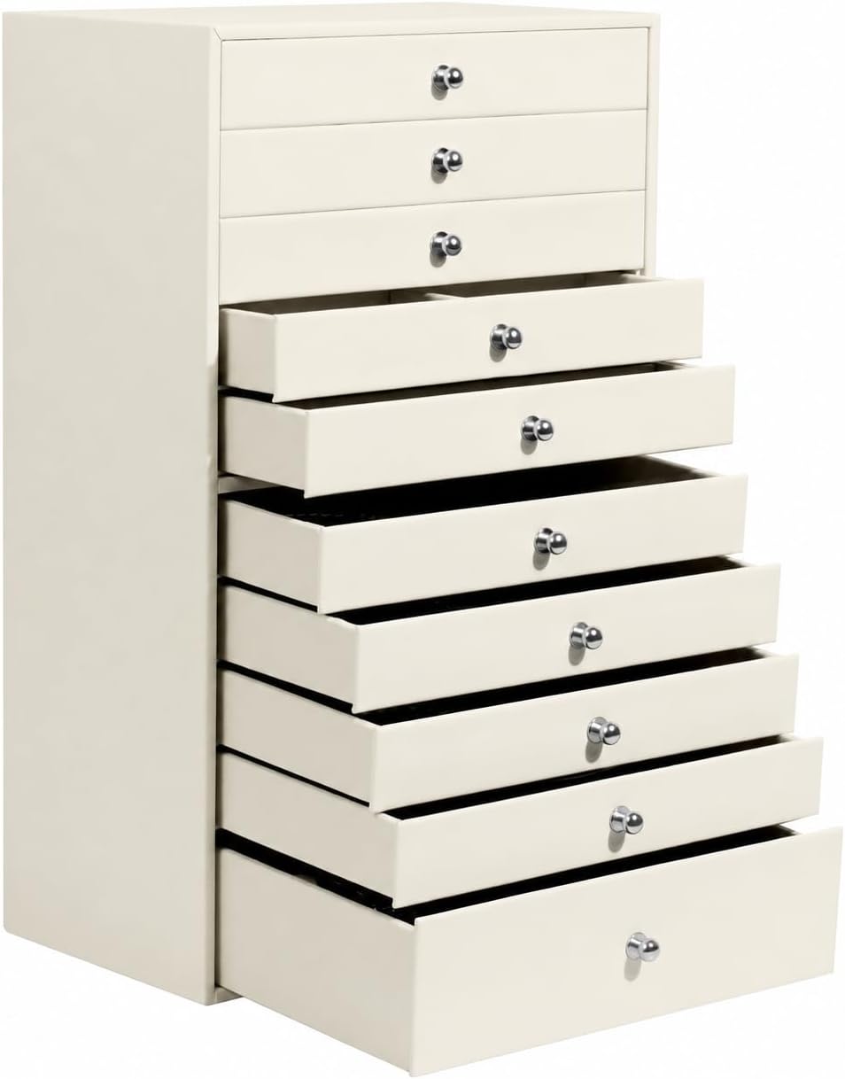 GUKA Large Jewelry Box, Jewelry Case with 10 Drawers for Big and Small Jewelry, Jewelry Storage Organizer for Watch Earrings Necklace Rings Bracelets, Birthday Wedding Gifts, White