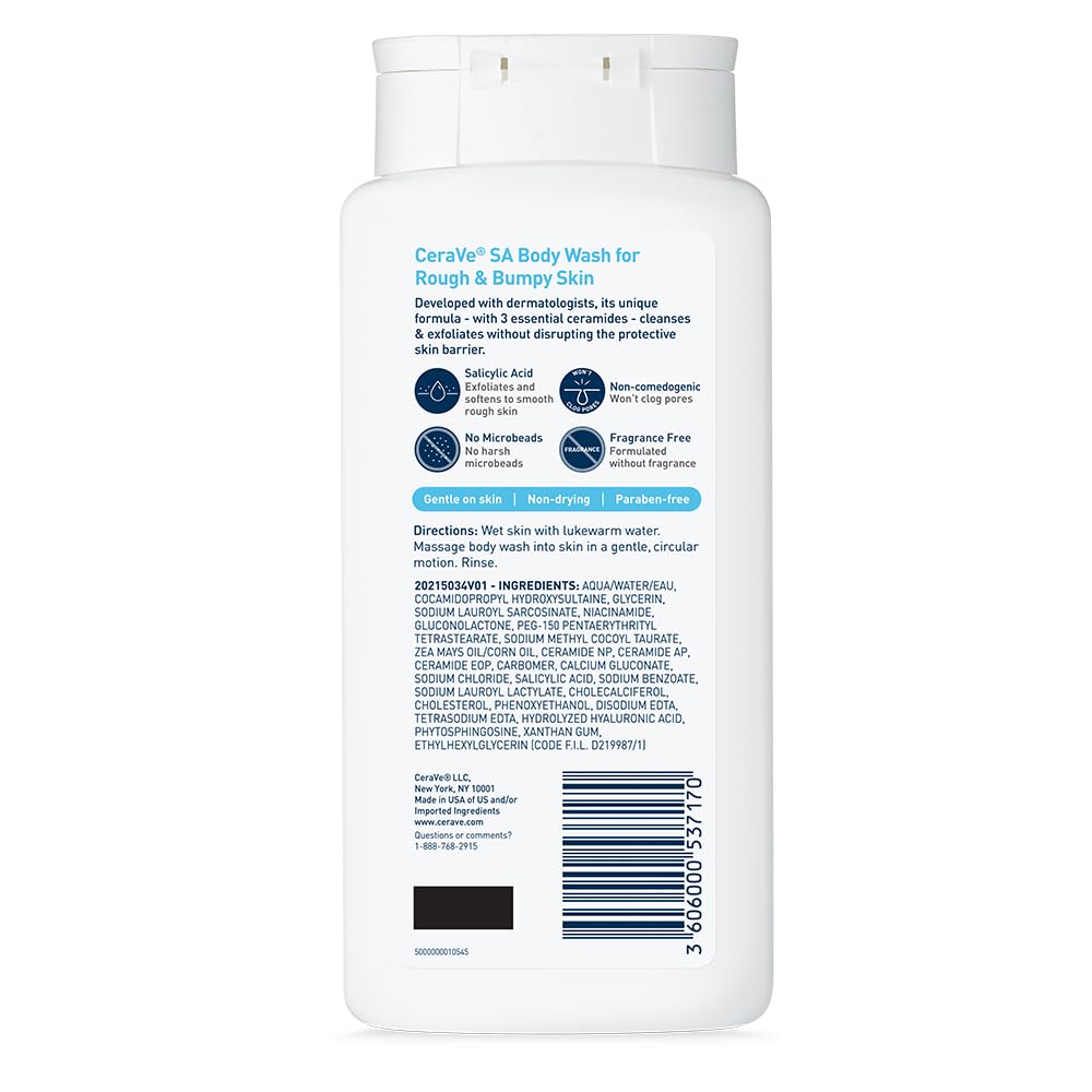 CeraVe Salicylic Acid Body Wash, Exfoliates Rough and Bumpy Skin, 10oz | Skin Care, Hyaluronic Acid, Niacinamide, Exfoliating, Dry Skin, Rough and Bumpy Skin, Hydrating, Gentle Exfoliation - Image 6