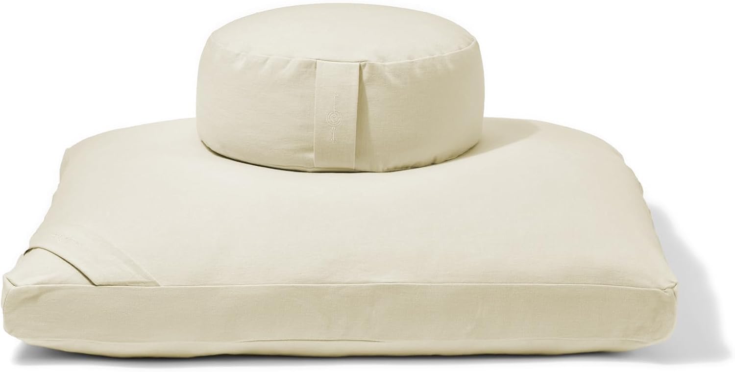 renoo Meditation Cushion Set - Zafu Meditation Pillow and Zabuton Floor Cushion - Adjustable Organic Buckwheat and Cotton Fill - GOTS Certified Cotton Washable Covers - 30x30x10 - Multiple Colors
