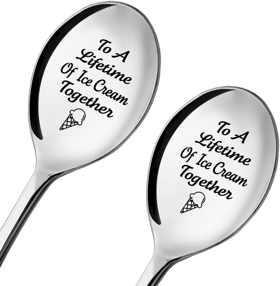 To A Lifetime of Ice Cream Together - 2 Pcs Spoon Set, His & Her Ice Cream Spoons, Perfect for Couples - Anniversary & Birthday Gifts